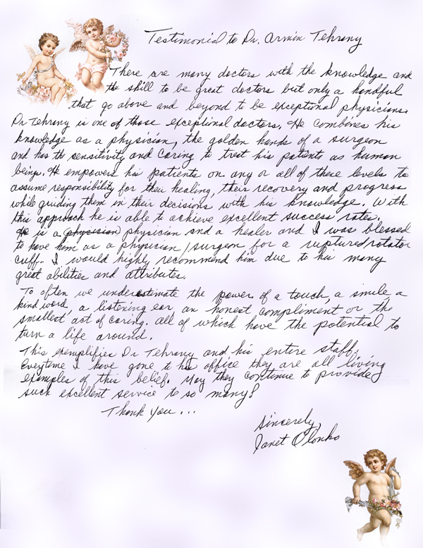 Janet's Handwritten testimonial