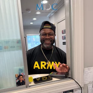 Dr. Tehrany consulting with patient Tyrone during orthopedic visit